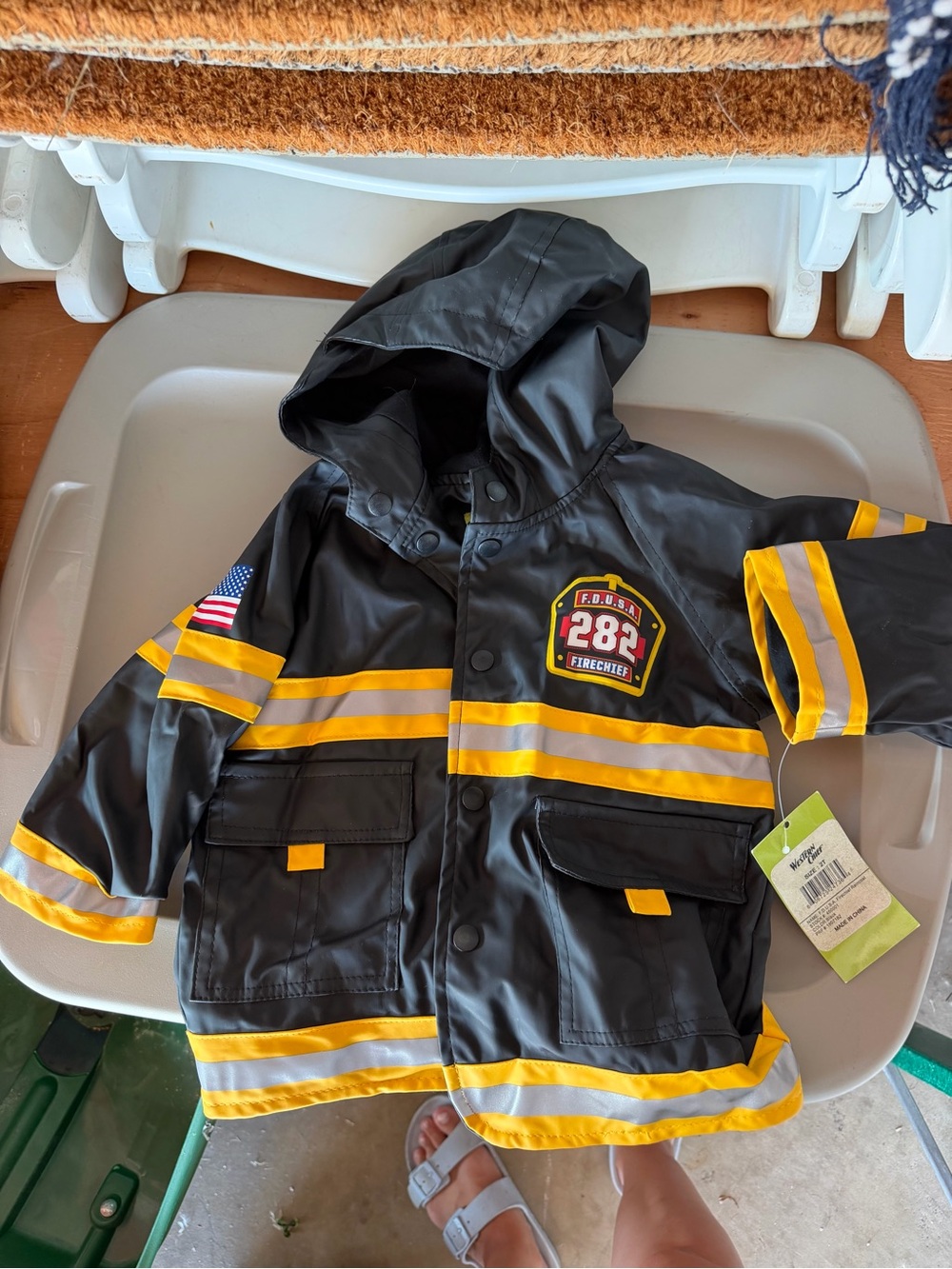 Kids' Black & Yellow Firefighter Rain Jacket